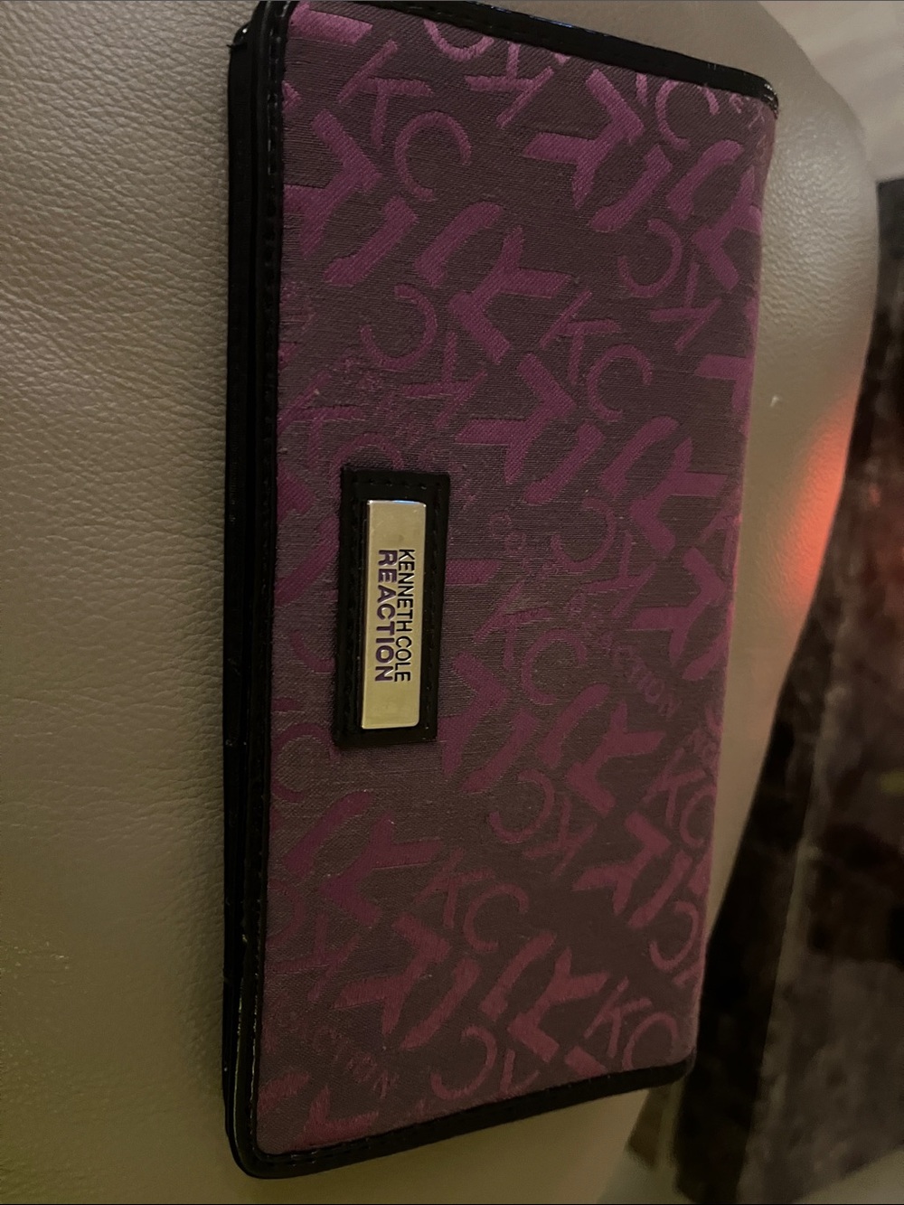 Kenneth Cole Reaction Purple Monogram Zip-Around Wallet with Black Trim